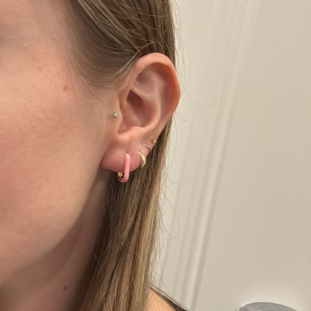 pink and gold oval hoops enamel hoop earrings